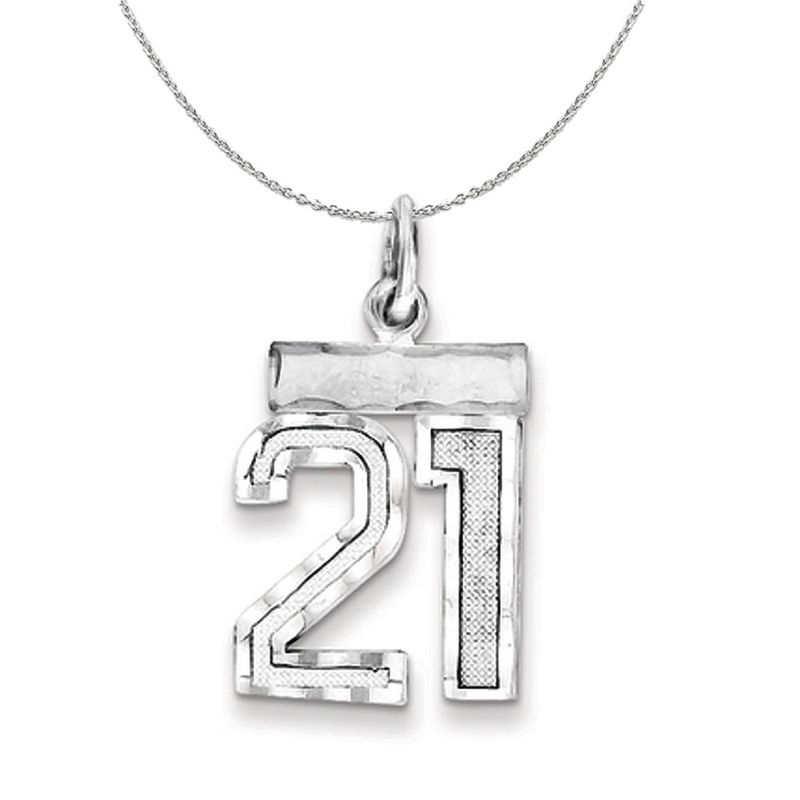 Silver, Varsity Collection, Small D/C Number 21 Necklace - 24 In